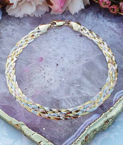 3 colour gold herringbone bracelet