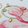 9ct Yellow Gold Belcher Chain 3 Heart Charm Bracelet 7"