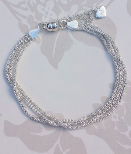 Sterling Silver 3 Strand Popcorn Magnet Clasp Bracelet