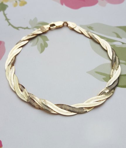 9ct Yellow Gold Twined Herringbone Bracelet 7"