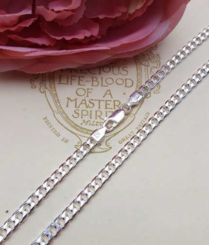 Sterling Silver 4mm Diamond Cut Curb Chain 18" 20"