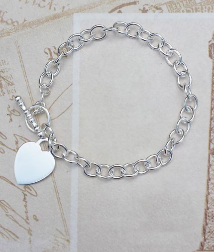 Personalised Sterling Silver Belcher Bracelet with Heart Charm 7.5"