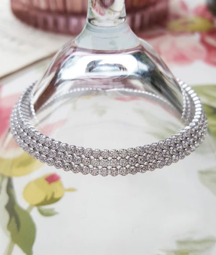 Sterling Silver Cubic Zirconia Triple Row Tennis Bracelet