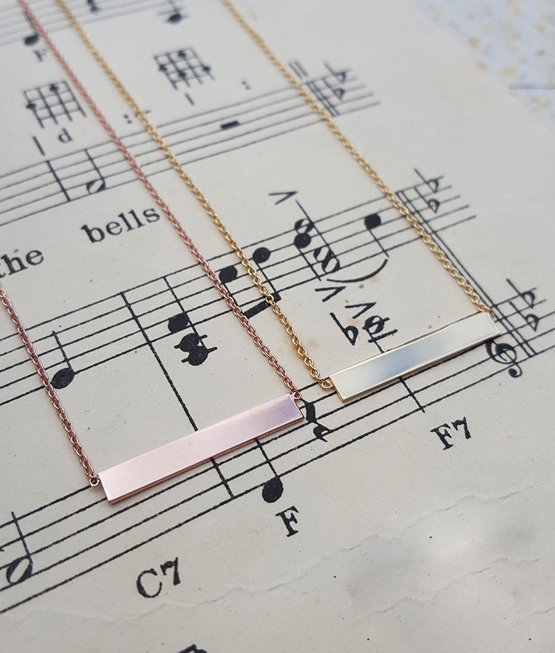 Solid rose gold hot sale bar necklace