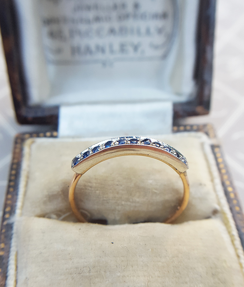 Unique Blue Sapphire and Emerald Wedding Ring, Stackable Rings, 14k White Gold Sapphire-Emerald Ring, Anniversary Ring, Half buy Eternity Band