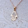 9ct Rose & White Gold Sparkling Hamsa Hand Necklace