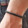 Men's Leather & Sterling Silver Herringbone Bracelet