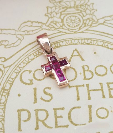 Delicate 9ct Rose Gold Ruby Vintage Inspired Cross Necklace