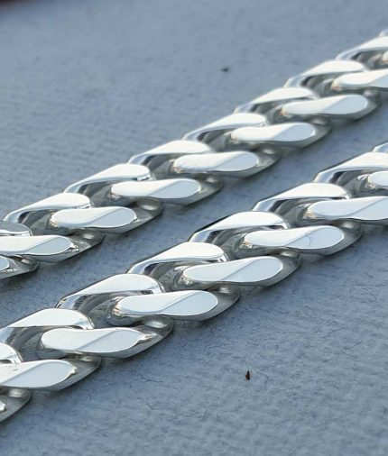 Unisex Sterling Silver 9.6mm Square Curb Chain Necklace