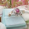 Vintage Inspired Floral Shaped 14ct Yellow Gold Ruby and Diamond Ring