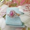 Vintage Inspired Floral Shaped 14ct Yellow Gold Ruby and Diamond Ring