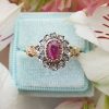 Vintage Inspired Floral Shaped 14ct Yellow Gold Ruby and Diamond Ring