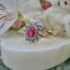 Vintage Inspired Floral Shaped 14ct Yellow Gold Ruby and Diamond Ring