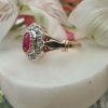 Vintage Inspired Floral Shaped 14ct Yellow Gold Ruby and Diamond Ring