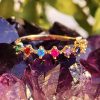 9ct yellow gold Rainbow ring with multiple coloured CZ stones